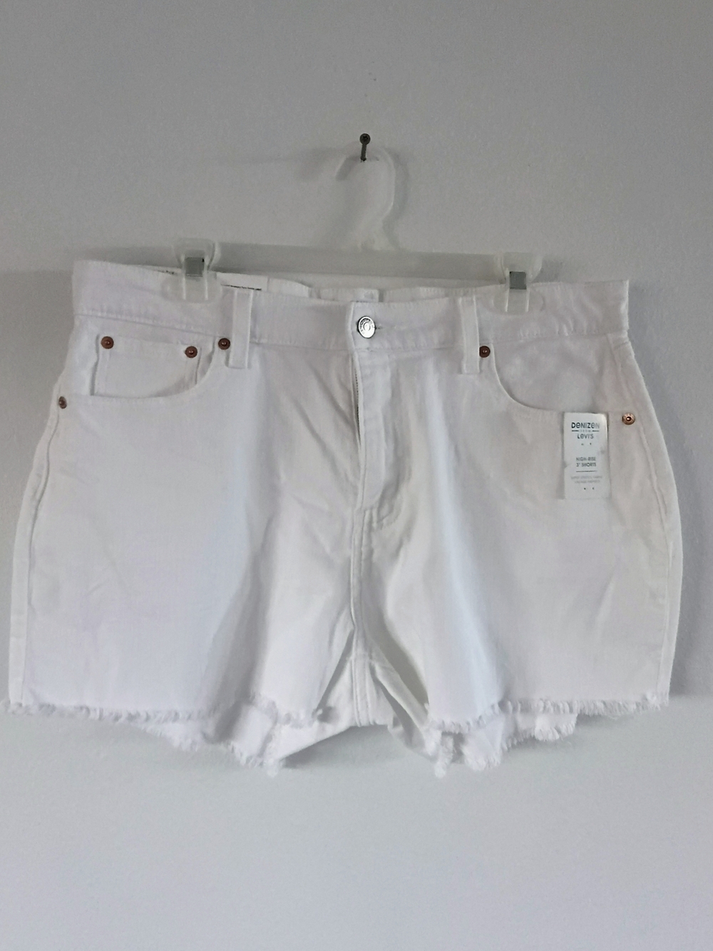 Denizen Levi's White High Rise Stretch Denim Shorts Raw Hem Womens 16